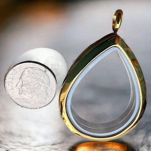 Stainless Steel 18Ct Gold Plated Teardrop Magnetic Closure, Pear Shape Floating Locket, 316L Stainless Steel Memory Locket, Locket Pendant