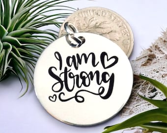 I am Strong’ Word charm Jewelry Making pendant, Silver plated necklaces, Strong pendant,  Inspirational Jewelry, Faith charm
