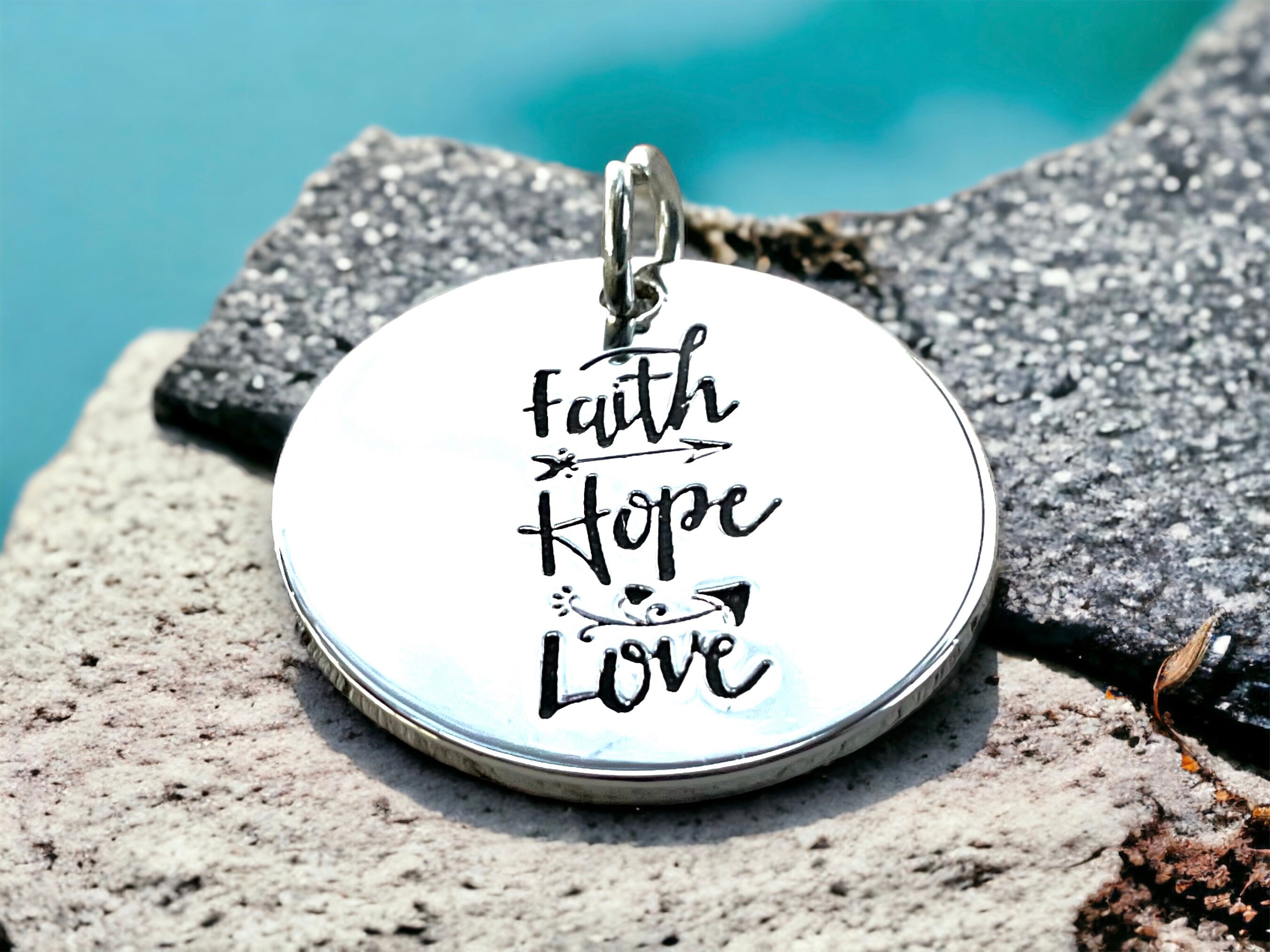 Silver Trust Love Dream Hope Charms Round Connector 37mm 