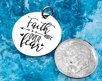 Faith over Fear’ Word Charm Jewelry Making pendant, Silver plated necklace, Faith Necklace, Religious Jewelry, Psalm 34:4 charm