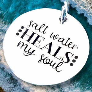 Salt Water Heals my Soul word charm pendant, Silver plated necklace, Ocean necklace, Beach Charm, Vacation jewelry image 3