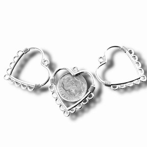 3, 6 or 12 Silver rope look Heart shaped charm holders, charm Pendants, multi charm necklace - FAST SHIPPING