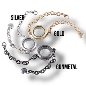 Stainless Steel 25mm Silver Plated, Gold Plated or Gunmetal Floating Glass Magnetic Closure Locket Bracelet, Lobster Claw Clasp