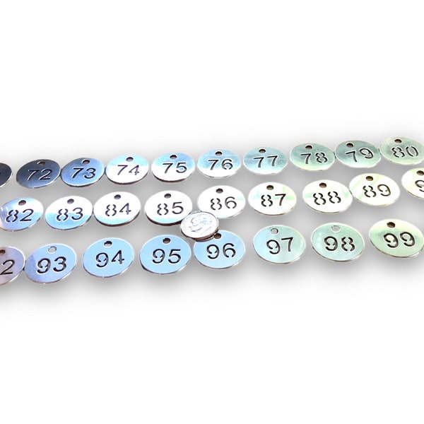 Cut out Number Charms, 71-100. You choose, Stainless Steel, personalized charms, number pendants, stamped charms