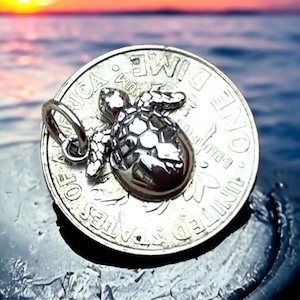 Sterling Silver Turtle Hatchling Pendant, Sea Turtle Charm, Beach Necklace, Tiny Sea Turtle, Sterling Silver Charm
