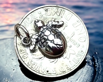 Sterling Silver Turtle Hatchling Pendant, Sea Turtle Charm, Beach Necklace, Tiny Sea Turtle, Sterling Silver Charm