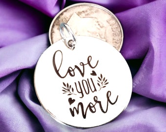 Love You More’ Word Charm Pendant, Love Charm, Silver plated necklace, lovers jewelry, couples pendant