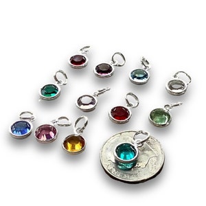 Swarovski Birthstone charms, Choose 1 or 3, 6mm Swarovski Crystal Channel Charm, Silver Birthstone Charms, Jump ring included, Add on Drops image 3