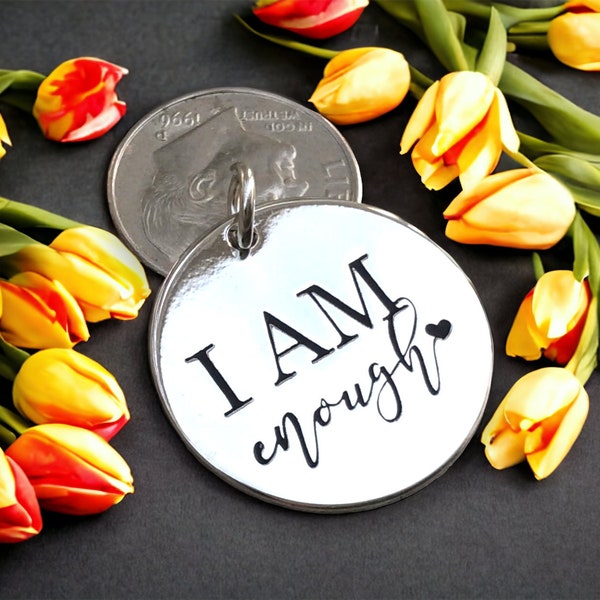 I am Enough pendant, Silver plated necklace, Enough Necklace, Self Worth Jewelry, Positive charm