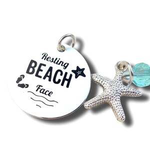 Resting Beach Face Word Charm Pendant, 3 Piece necklace, Silver plated charm, beach jewelry, Our own charm image 1