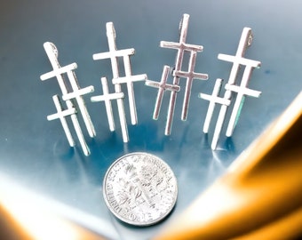 5 - Rustic Silver Triple Cross Pendants, Silver Crosses, Religious gifts