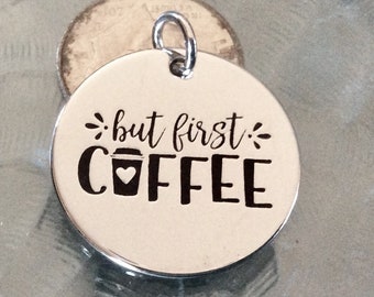 But First, Coffee pendant, Coffee Necklace,  Coffee now charm, Wake me jewelry