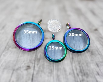 Stainless Steel Rainbow Lockets in 35mm, 30mm and 25mm Screw  , Floating Charm Glass Locket, Memory Locket, Locket Pendant,