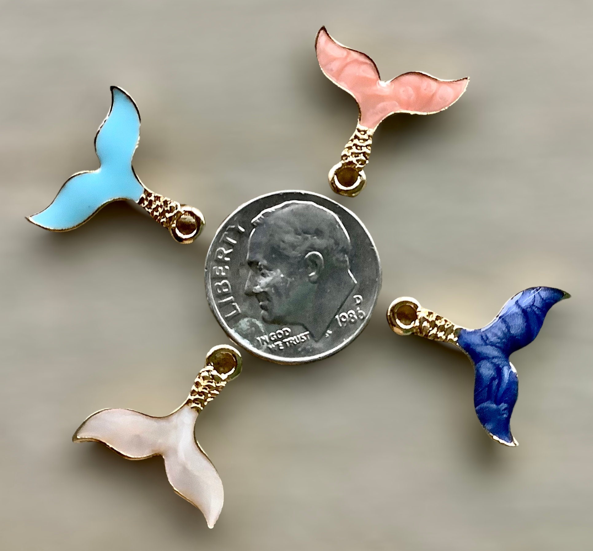 Pink Mermaid Charm - Peach Enamel Mermaid Charm for Keychains - Gold Charms  for Bracelets - Set of 5