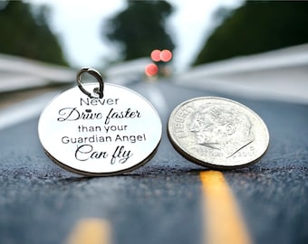 Never Drive Faster Than Your Guardian Angel can Fly Pendant, Silver plated necklace, New Driver, Off to College, First Car, Graduation Charm