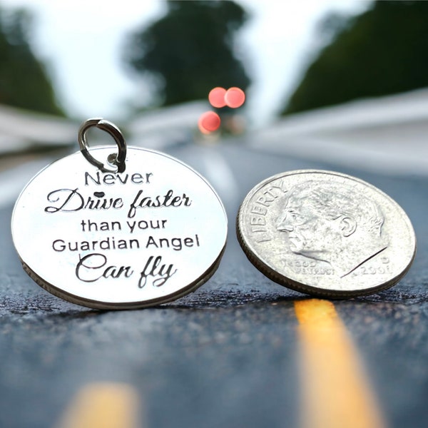 Never Drive Faster Than Your Guardian Angel can Fly Pendant, Silver plated necklace, New Driver, Off to College, First Car, Graduation Charm