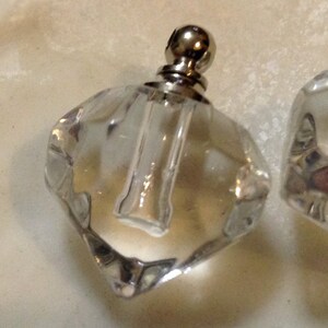 2 Clear Glass Crystal Scent or Perfume Pendants or Charms  Fillable