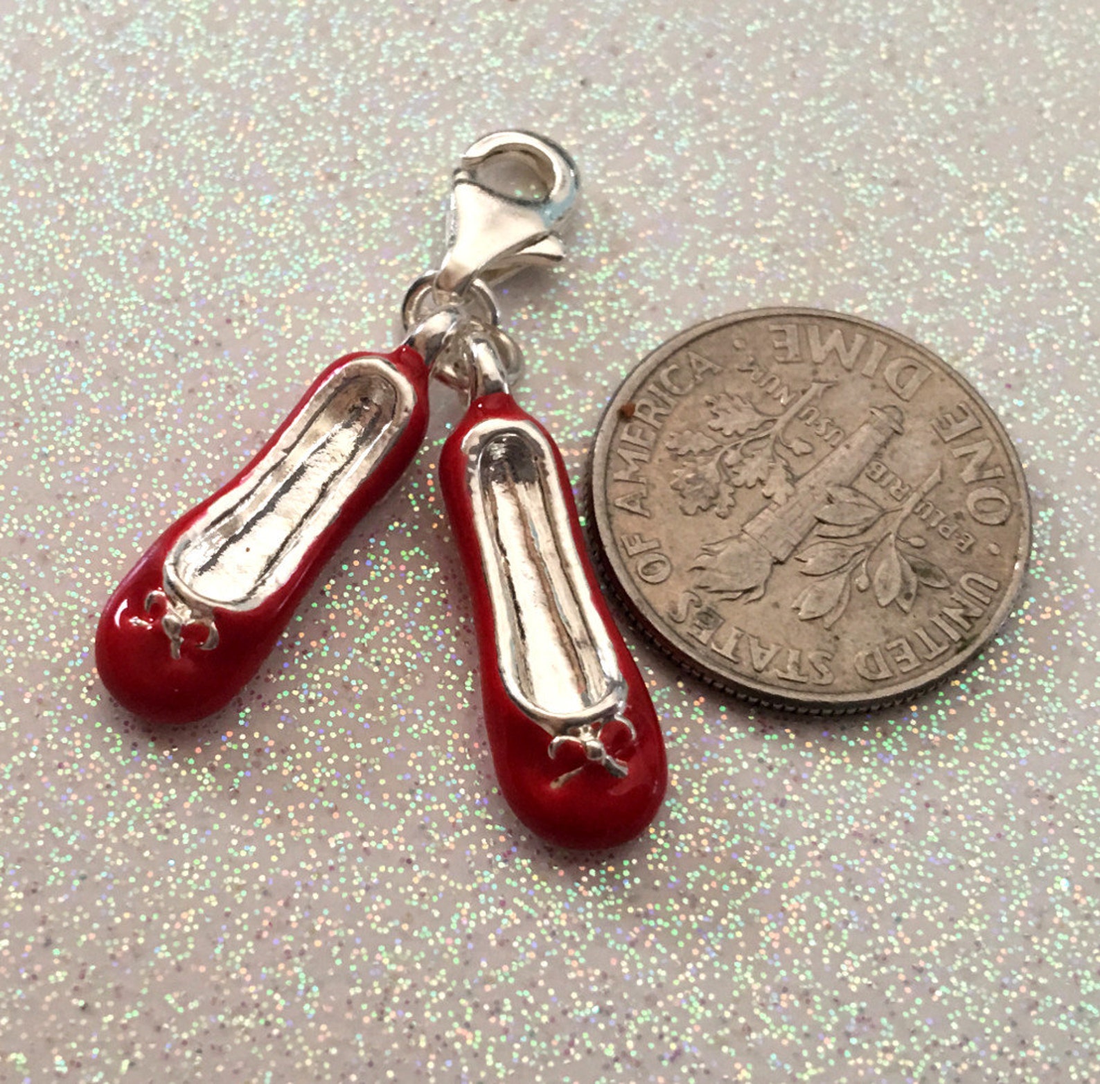 4 pair of ruby red slipper pendants or charms, red shoes, red ballet slipper charms, silver plated charms 4 pair of ruby red slipper pendants or charms, red shoes, red ballet slipper charms, silver plated charms
