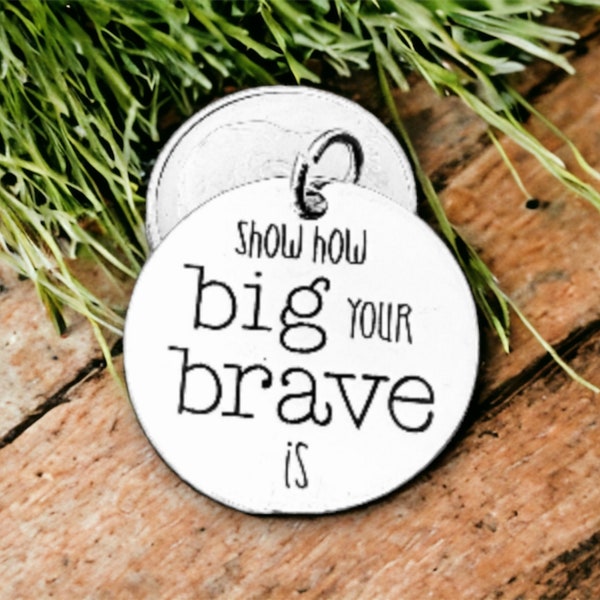 Show How Big Your Brave Is’ word charm pendant, Silver plated necklace, Confidence Charm, Bravery necklace, Heart Charm, No fear jewelry