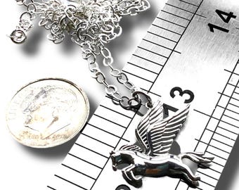 Sterling Silver Pegasus Unicorn Necklace, Mythological Pendant, Horse Pendant, Sterling Silver Chain