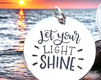 Let Your Light Shine’ Word Charm Pendant, Silver plated necklace, Self Worth Jewelry, Be the Light Charm