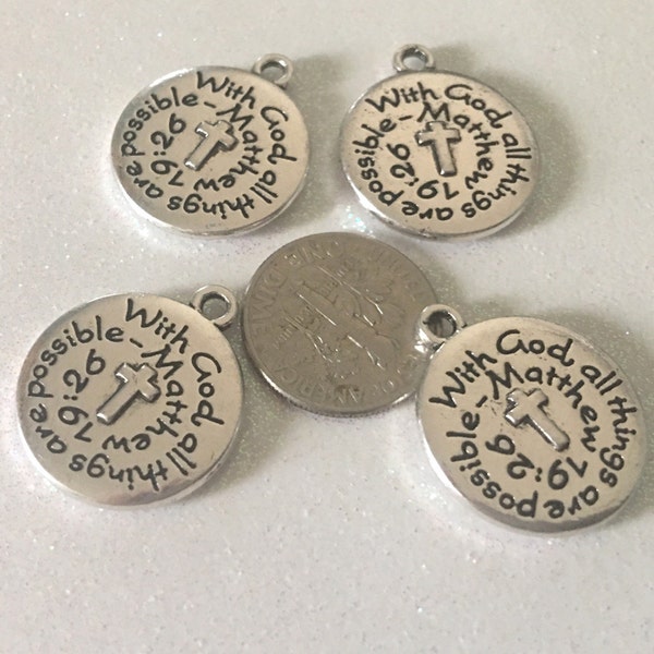 CLEARANCE 4 - With God All Things are Possible, Faith Pendants, Cross Pendants, Inspirational Pendants, Psalm 46, 2 sided pendants