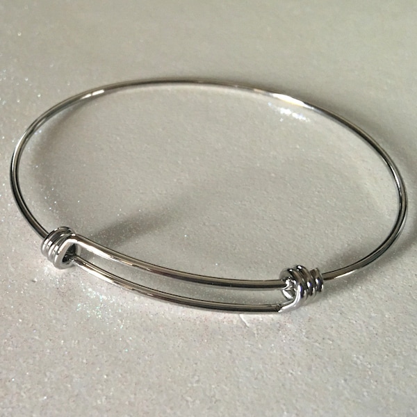 65mm Solid Stainless Steel Expandable Silver Bangle Bracelet, DIY Bracelets, Adjustable Triple loop bangles, 1, 3, 6, 12, 24