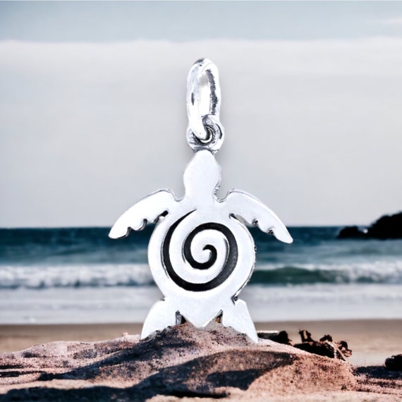 Sterling Silver Tiny Sea Turtle Pendant Turtle Necklace Swirl