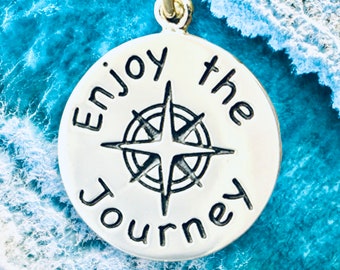 Sterling Silver Enjoy the Journey Compass Pendant, Journey of Life, Travels,  Sterling Chain