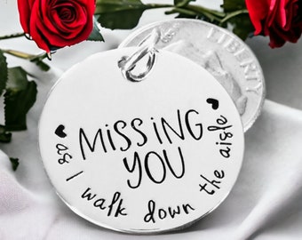 Missing you as I walk down the aisle’ word charm pendant, Silver plated necklace, missing you necklace, wedding Charm, bride Jewelry