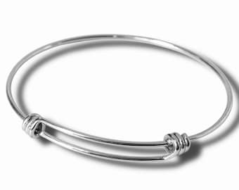 65mm Solid Stainless Steel Expandable Silver Bangle Bracelet, Adjustable Triple loop Quantity 1, 3, or 6