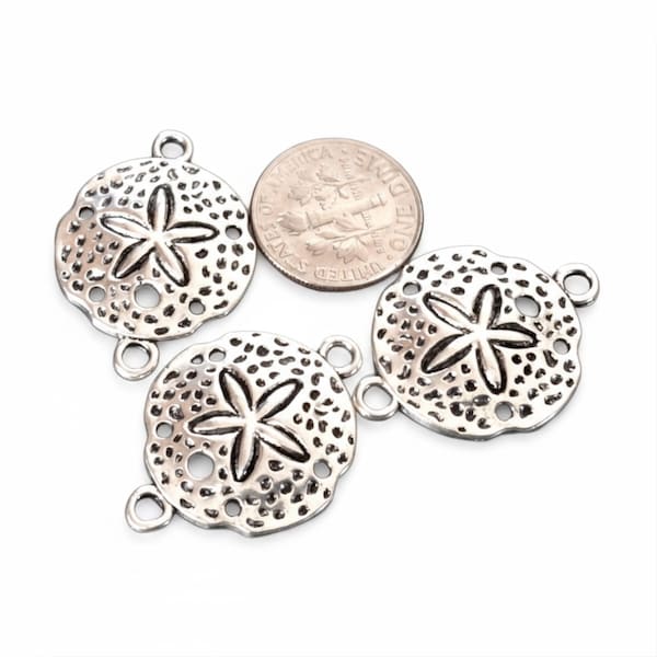 Silver Plated Sand Dollar Connectors, Beach Jewelry Charms