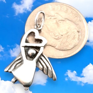 Sterling Silver Angel Heart Charm, Guardian Angel pendant, Loss of Child jewelry, Angel loved one -  FAST SHIPPING