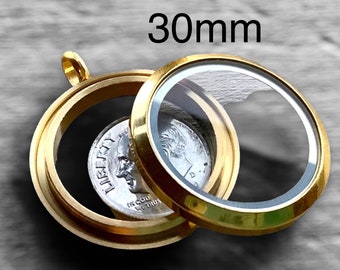 Stainless Steel 18k Gold Plated, 30mm or 25mm, 316L Screw Top Gold Floating Charm Glass Locket, Locket Charm, Memory Locket