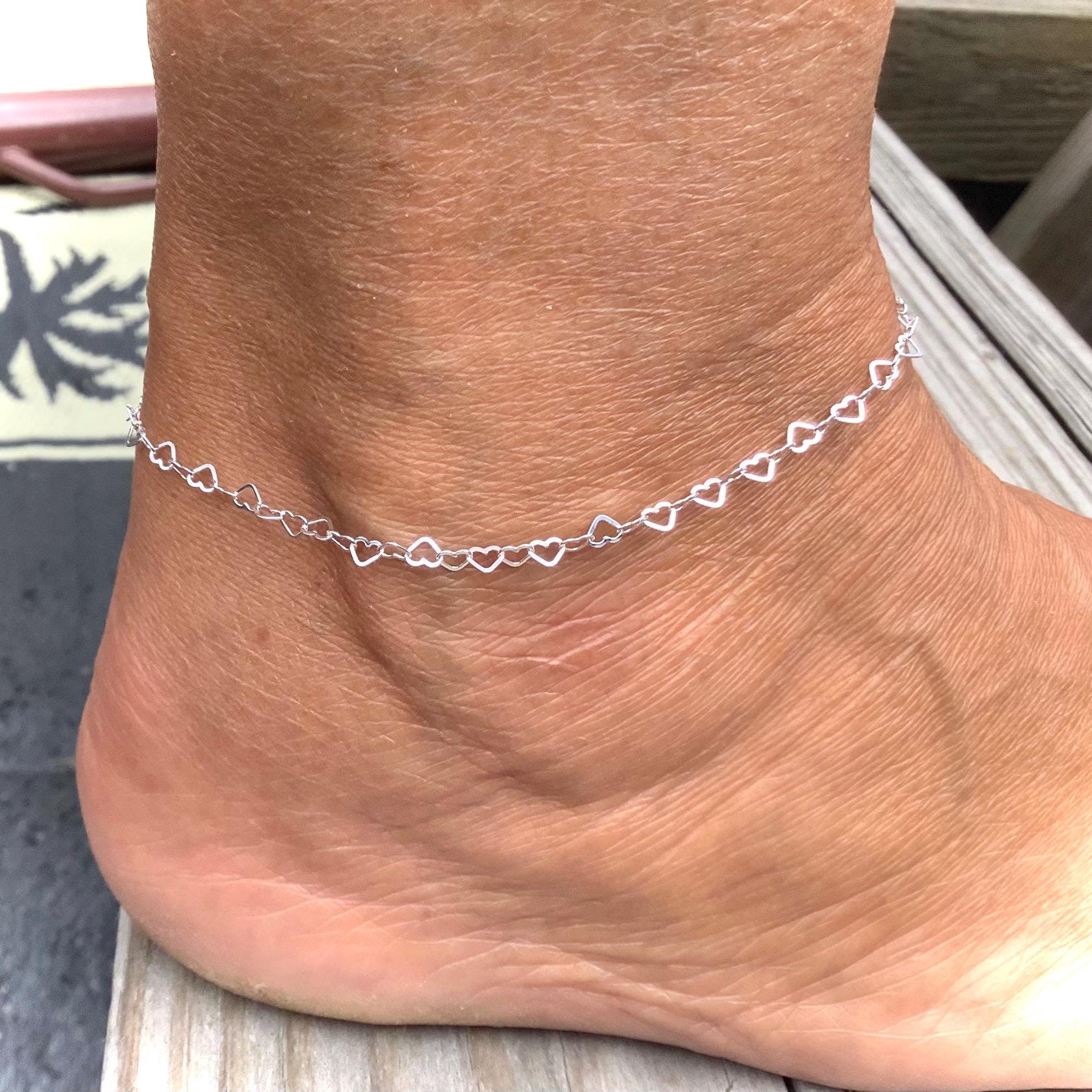 ◆STONEHENgE◆ silver heart anklet SC1770 Silver Heart Anklet / Ankle Bracelet, Diamond Cut, Sterling