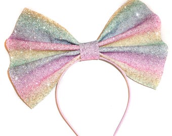 Kawaii Glitter Headbow ~ Pastel Rainbow (Chunky) ~ Made to Order ~ Statement Harajuku