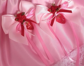 Strawberry Bows ~ Pink & Red, Shortcake, Kawaii Strawberries