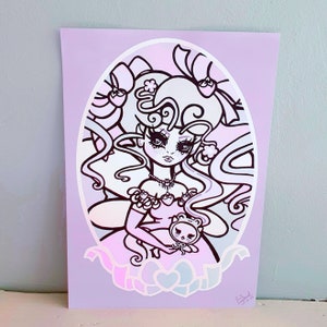 Sale ~ Fraise Rose Art Print ~ Fancy Fairy, Strawberries, Fairies, Froggie, A4