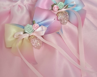 Strawberry Bows ~ Pastel Rainbow, Kawaii Strawberries, Coquette Iridescent