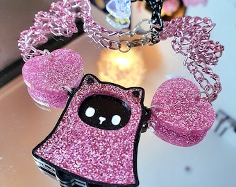 Kitty Boo Necklace ~ Creepy Cute Pink Ghost Cats