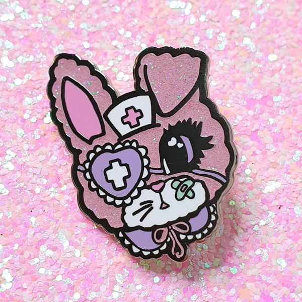 SALE ~ Medicine Bunny Enamel Pin ~ Menhera, Kawaii, Pink Glitter