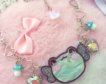 Froggie Fairy Necklace ~ Kawaii frog mushrooms