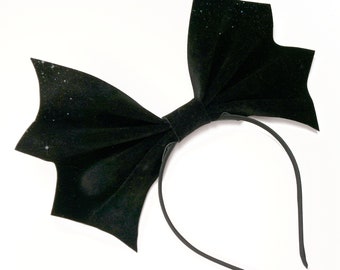 Glitter Velvet Bat Headbow (made to order) ~ Creepy Kawaii Halloween