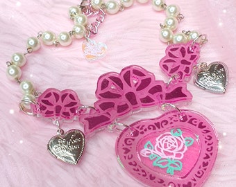 Opulent Necklace ~ Pink Fairy Kawaii Princess, Iridescent Silver Locket