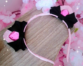 SALE ~ Baby Bat Ears ~ Creepy Cute, Kawaii Kitty, Glitter Halloween ~ Pink