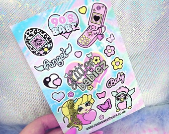 SALE ~ Retro Babe Sticker Sheets~ 90's Nostalgia, Tamagotchi, Pastel Aesthetic