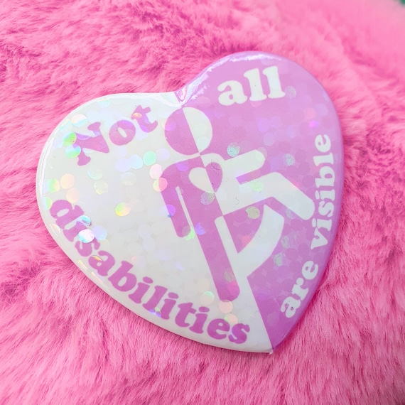 Invisible Disability Heart Pin Badge ~ Spoonie, Pink Kawaii Sparkle