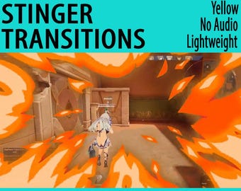 Transiciones de fuego cómico, superposición animada de Twitch con efecto Stinger para streamers y VTubers, color amarillo