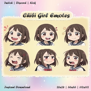 Chibi Girl Emote Pack, Twitch Emotes, Cute Anime Chibi Girl Emote, Anime Girl Emote, Cute Girl Emote, Anime Girl Emoji, Cute Discord Emote