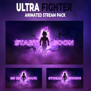 Twitch Animated Overlay, Ultra Fighter Animated Stream Pack, Animated Screens, webcam, Panels, Transition, Alerts,